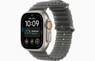 Apple Ultra 4 Natural Titanium+ Ocean Band Translucent Black 49 mm